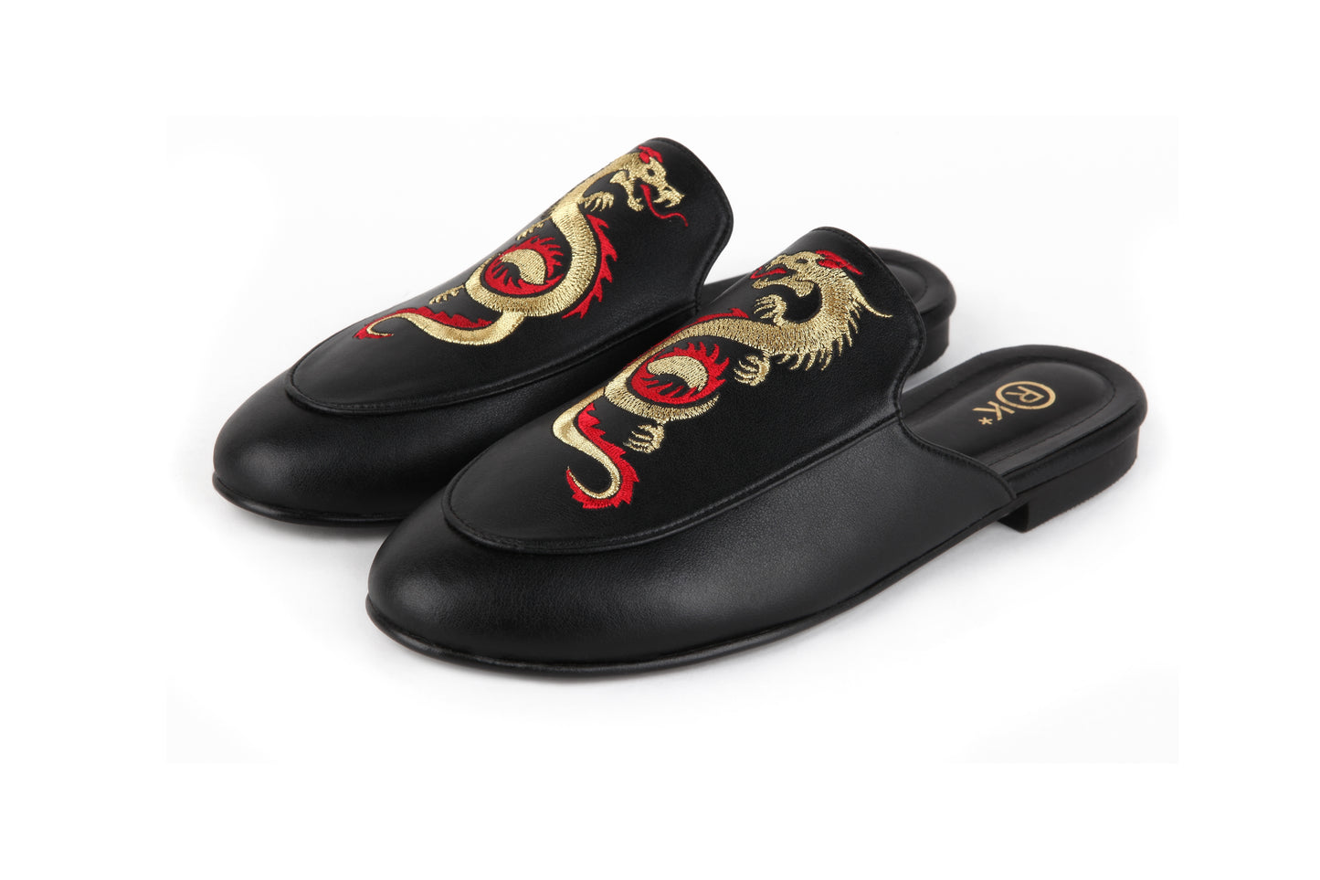 Mulees Queentown Leather -  Embroidery Gold & Red Dragon