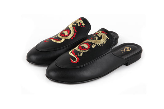 Mulees Queentown Leather -  Embroidery Gold & Red Dragon