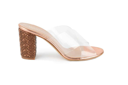 Xtees - Mid Heels Transparent (Fabric Bronze Cane Heels)